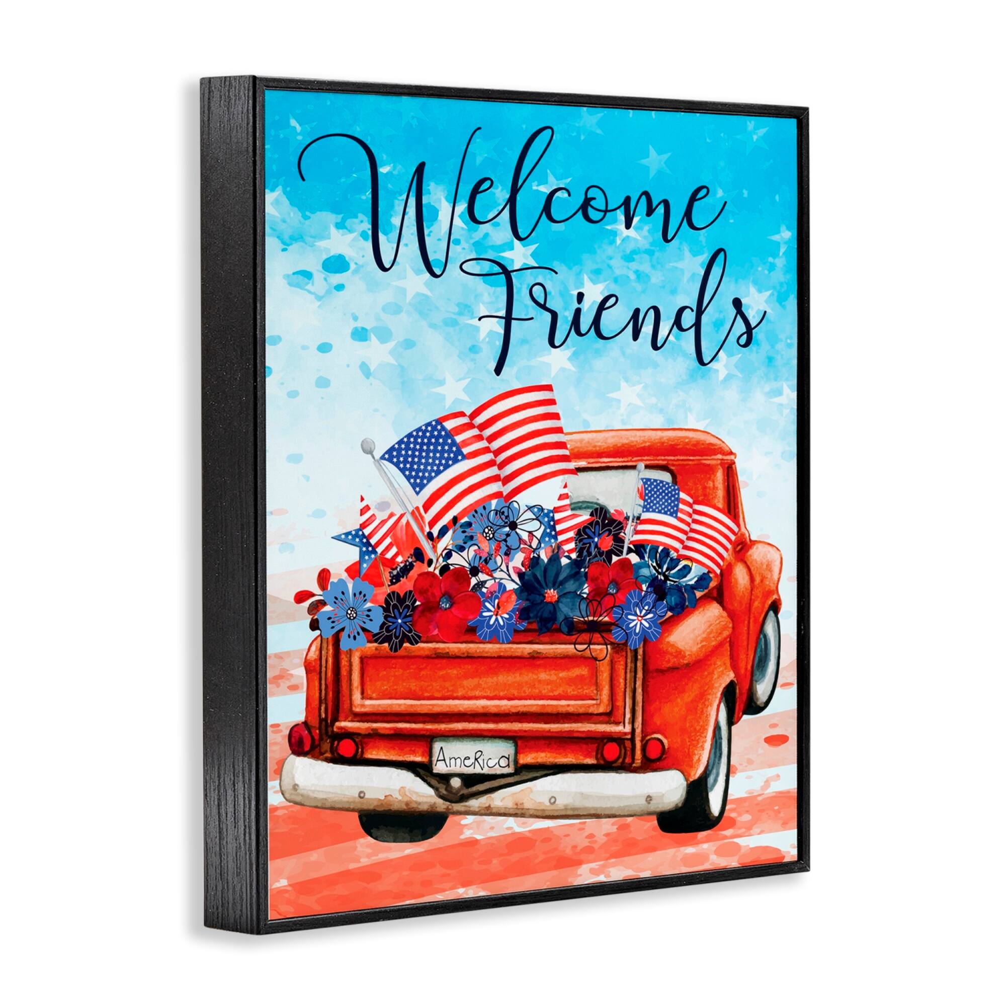 Stupell Industries Welcome Friends Americana Pickup Truck Framed Giclee Art